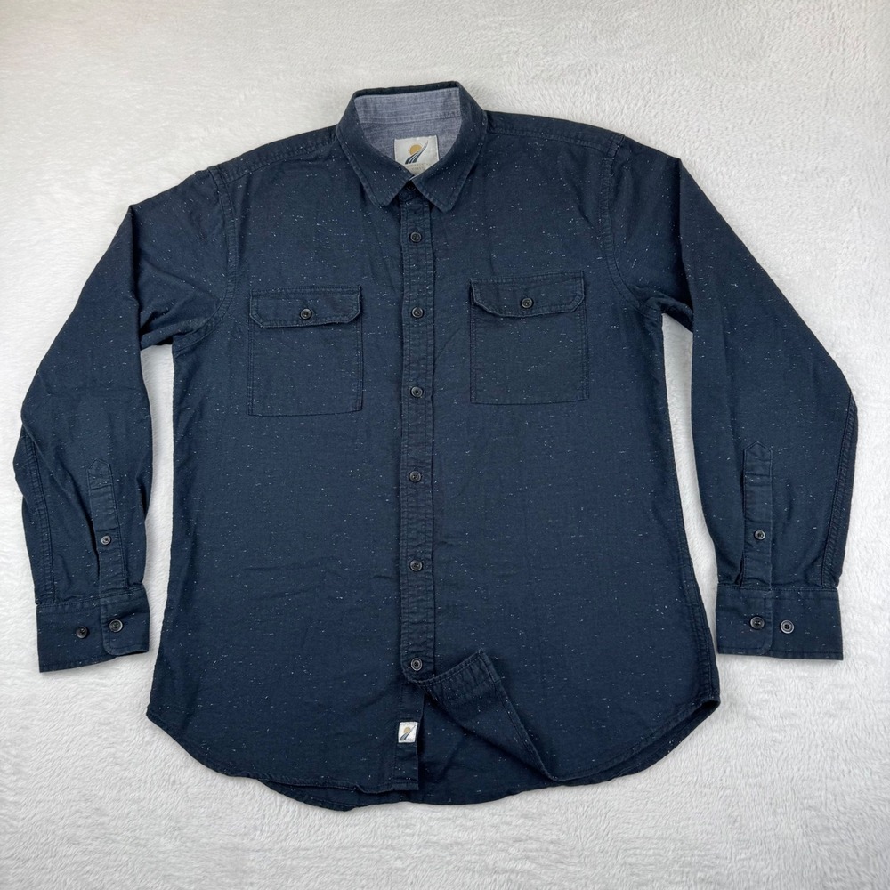 Fundamental Coast‎ Button Down Shirt Mens Medium Navy Blue Flecked Long Sleeve